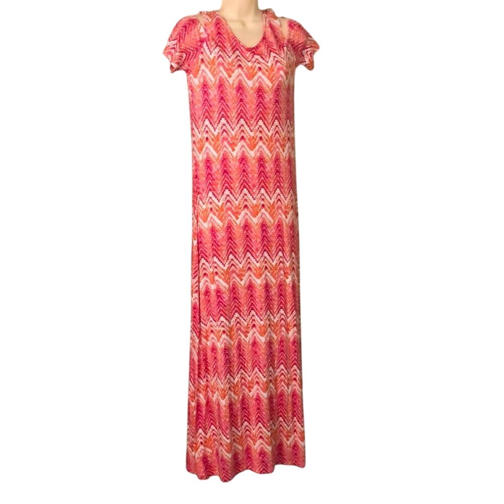 Design History Pink Print Cold Shoulder Long Knit Maxi Dress Woman Size Small